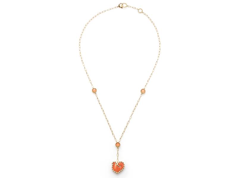 YELLOW GOLD NECKLACE WITH SALMON CORAL AND DIAMONDS ANIMA 70 CHANTECLER 37082